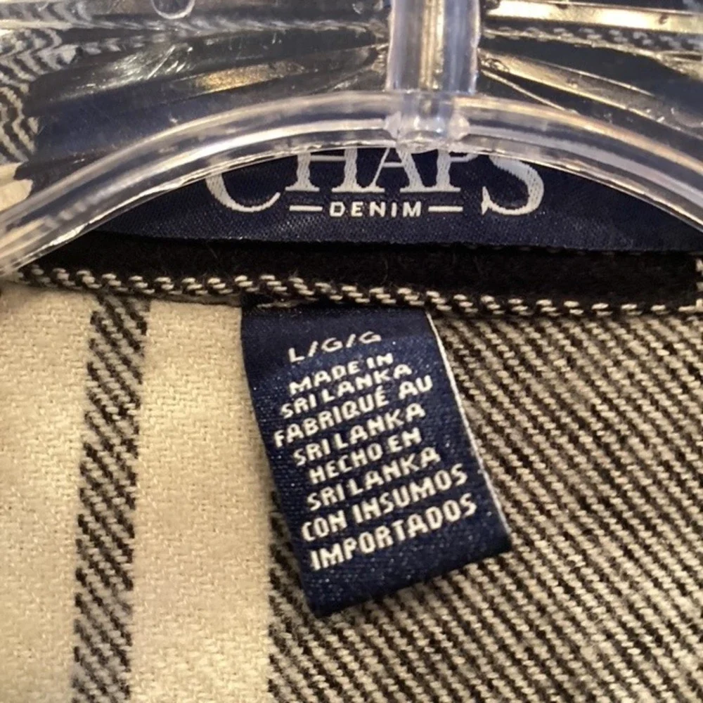 Chaps Denim Plaid‎ Zip Up Flannel Shirt Jacket Long Sleeve Unisex L - Picture 3 of 6